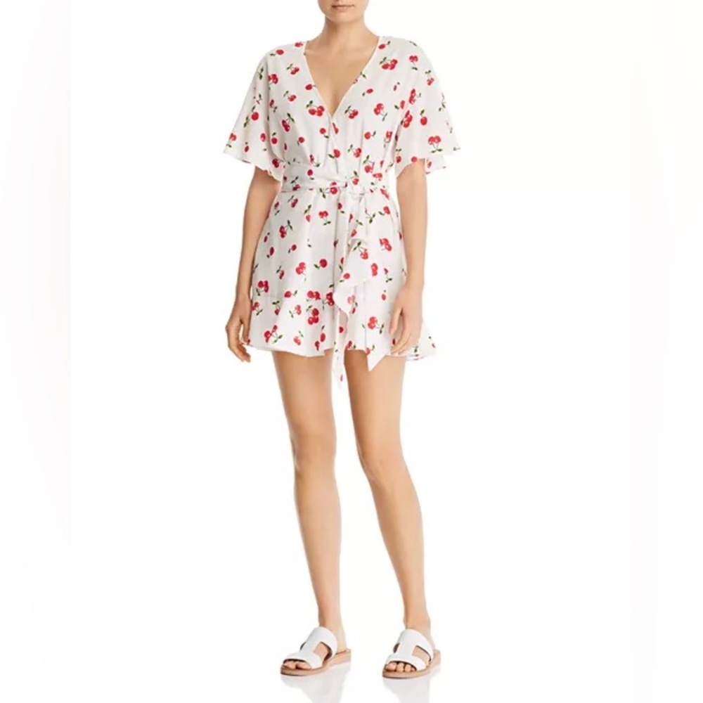Aqua • Cherry Print Mini Wrap Dress